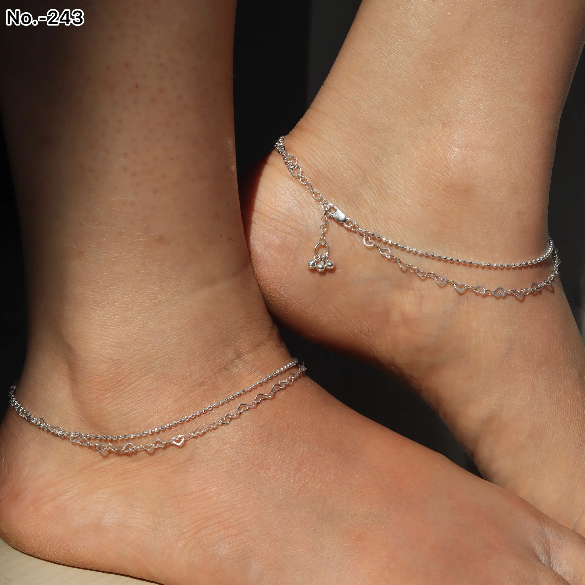 Silver Double Line Payal with Gunguru