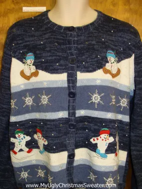 Sledding and Skating Snowmen Ugly Xmas Sweater