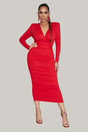 Slimming V Neck Ruched Bodycon Dress