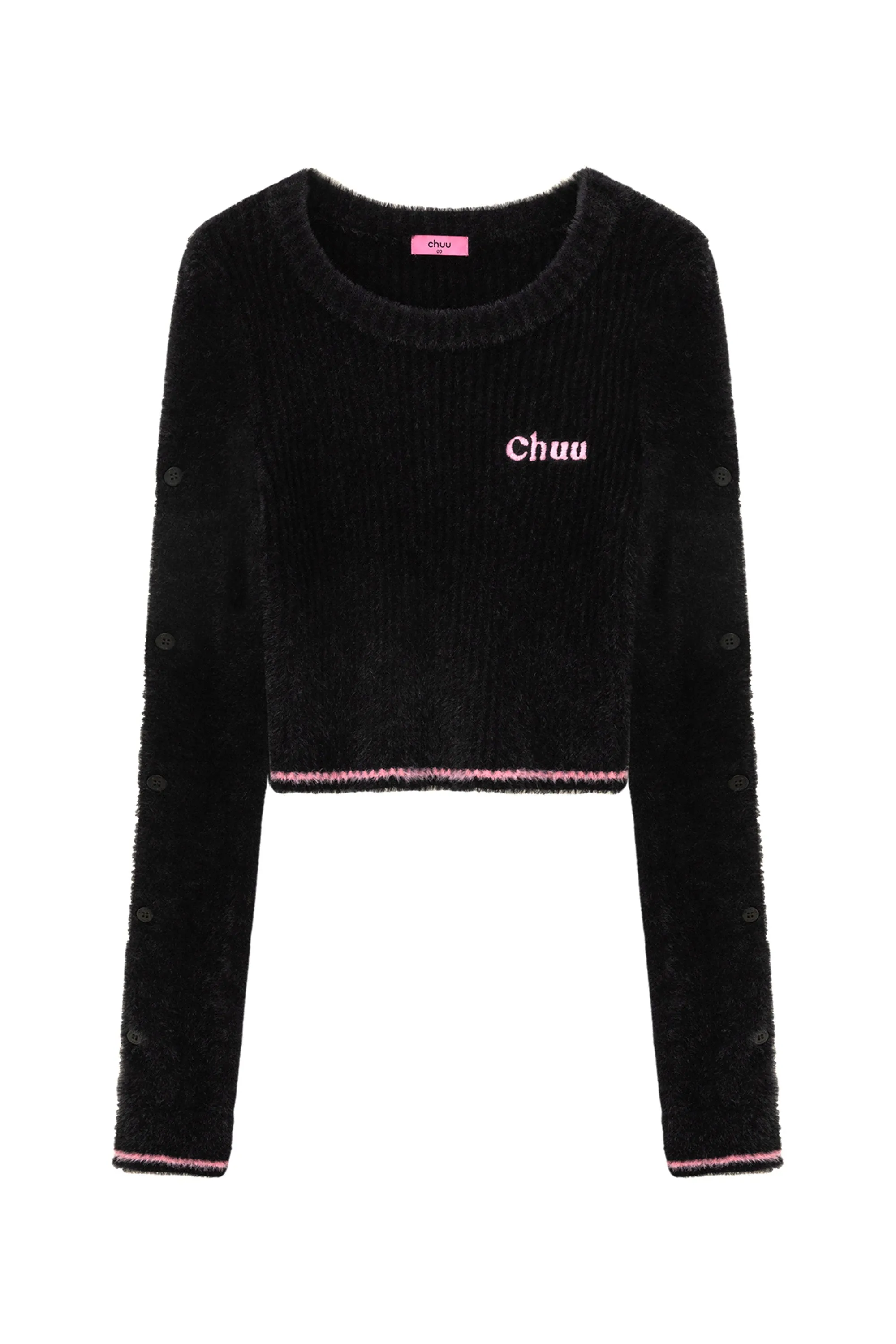 Slit Sleeves Button Crop Knit Sweater
