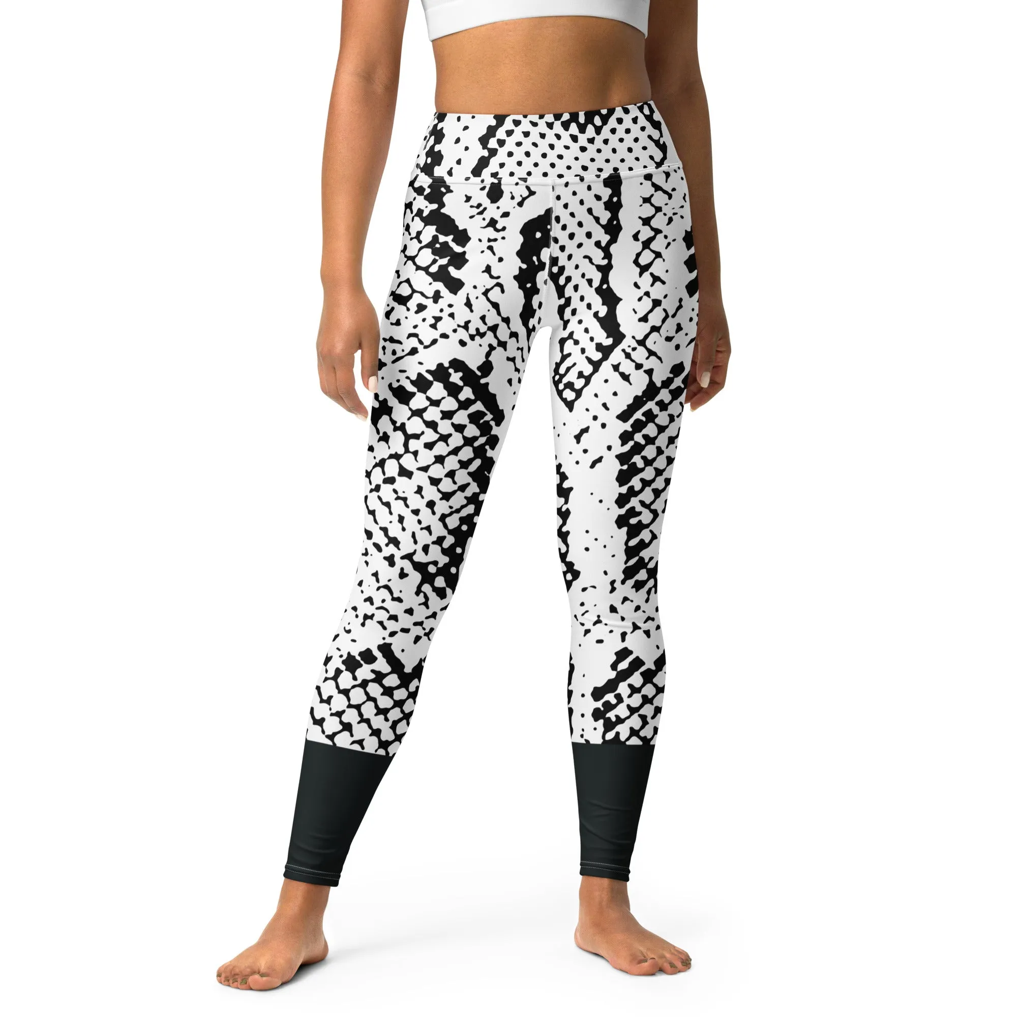 Snake Print Black Cuff Yoga Leggings, lioness-love