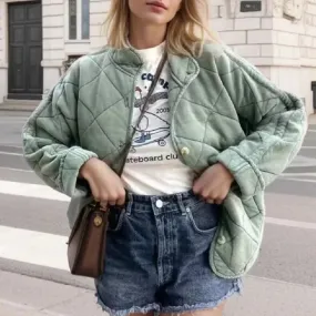 Solid Stand Collar Quilted Jacket