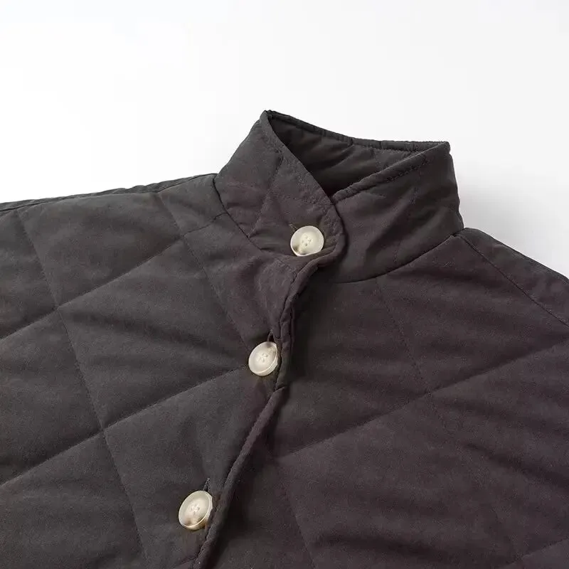 Solid Stand Collar Quilted Jacket
