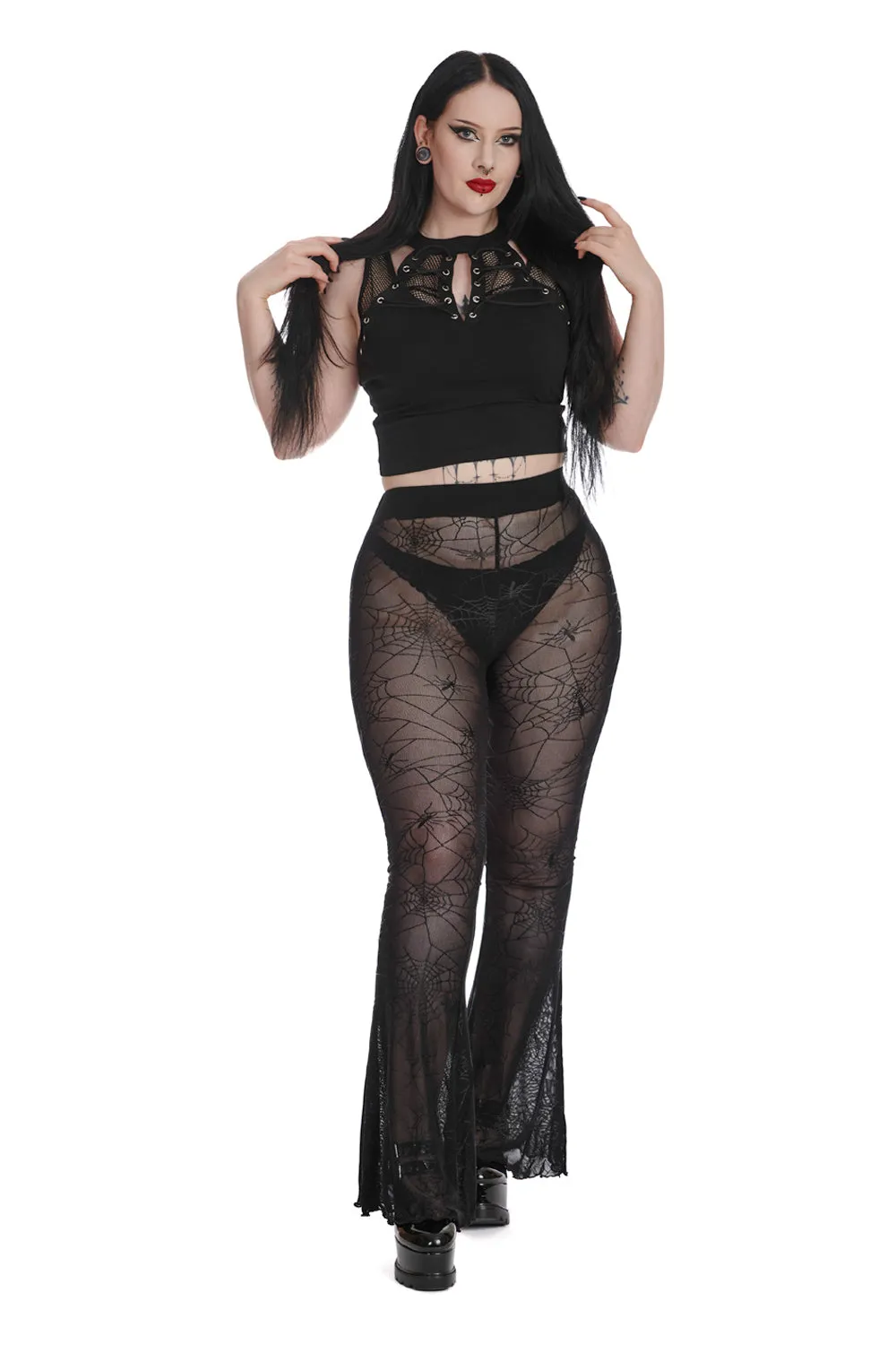 Spiderweb Mesh Flared Pants