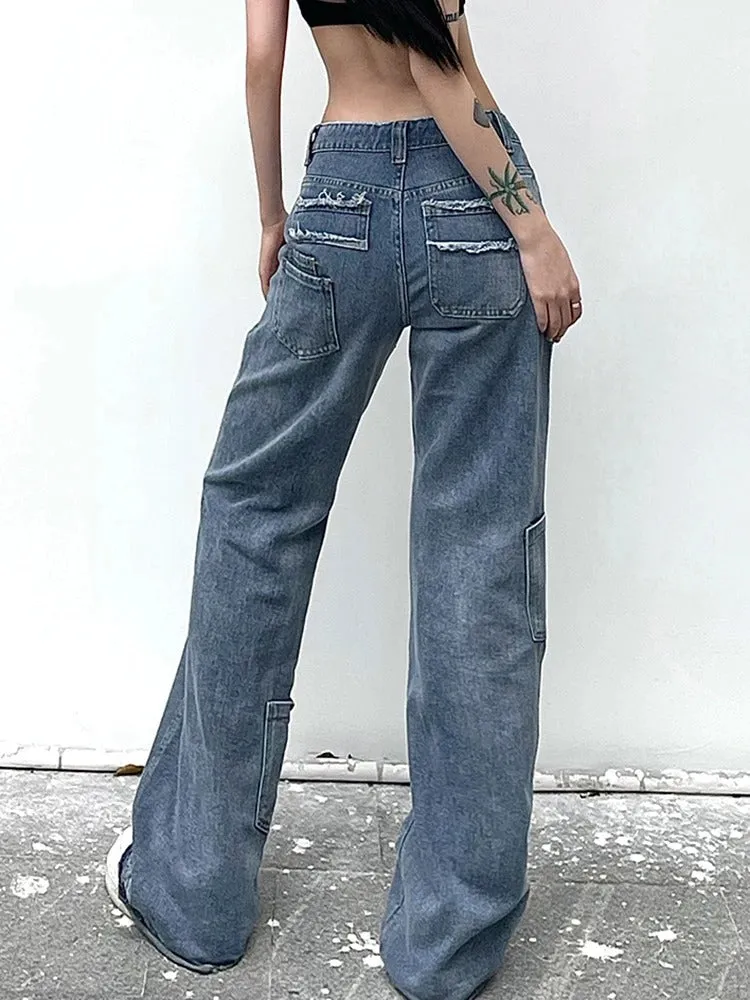 Star Print Low Rise Flared Jeans