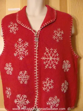 Tacky Red Christmas Sweater Vest with Huge Snowflakes (f1394)