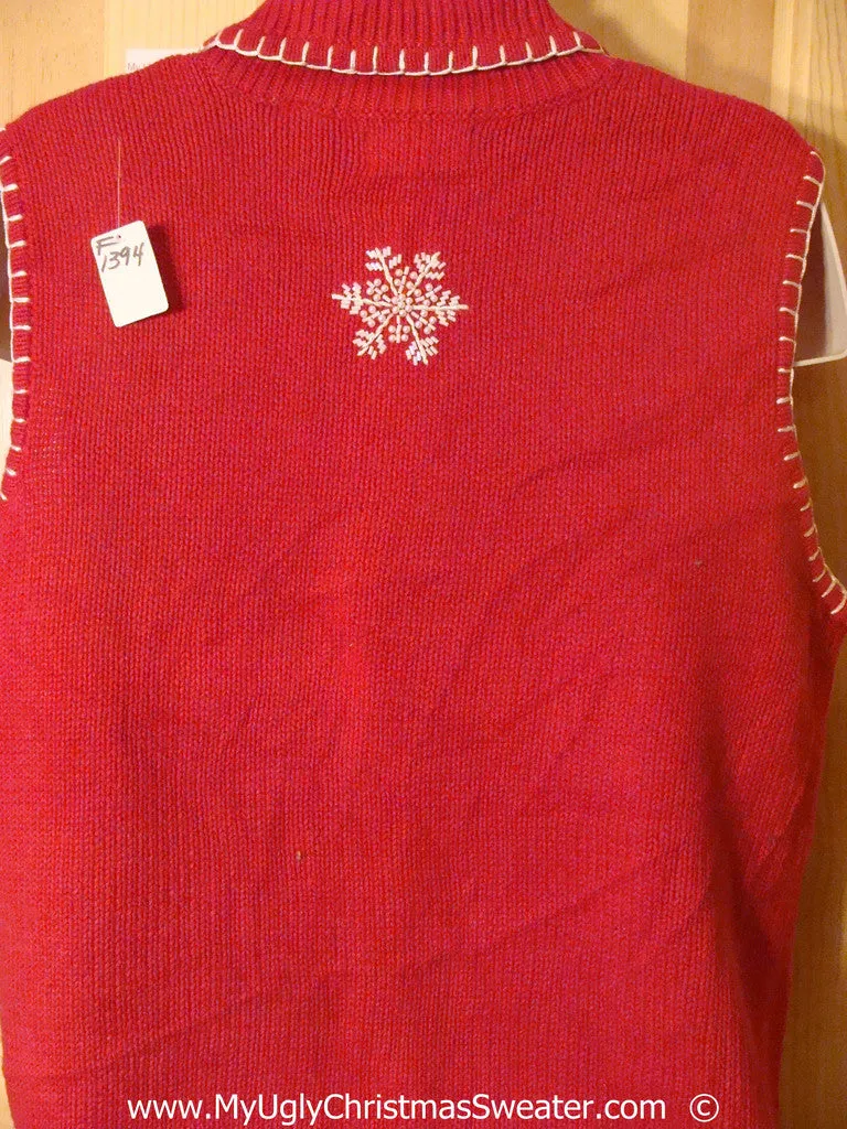 Tacky Red Christmas Sweater Vest with Huge Snowflakes (f1394)