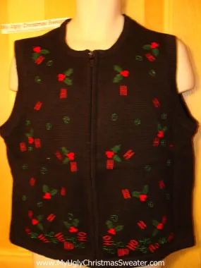 Tacky Ugly Christmas Sweater Vest with HoHoHo Ivy (f85)