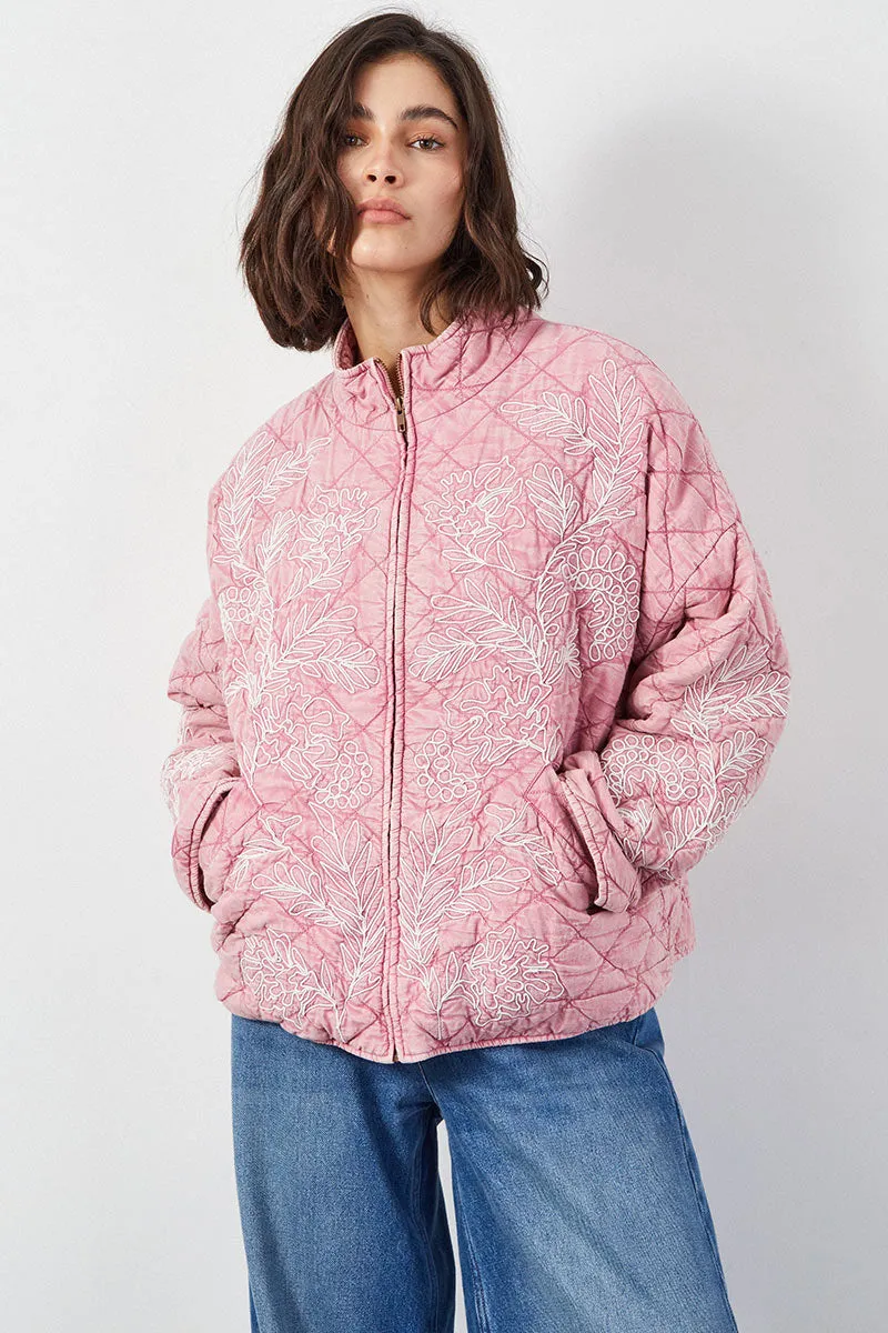 Tate Embroidered Quilt Jacket Pink