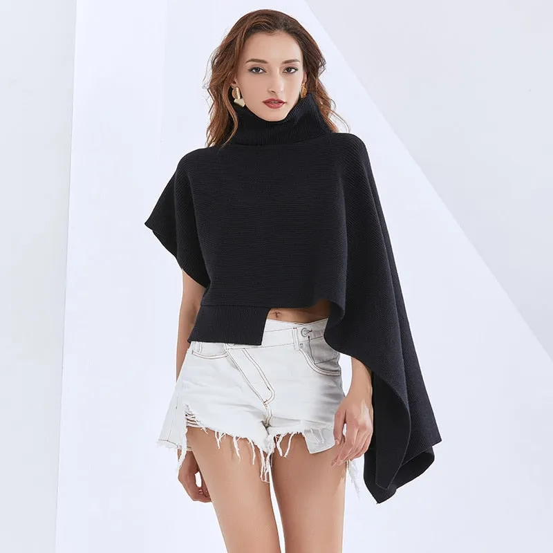 Turtleneck Batwing Short Sleeve Sweater