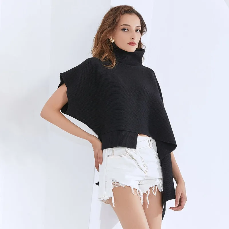 Turtleneck Batwing Short Sleeve Sweater