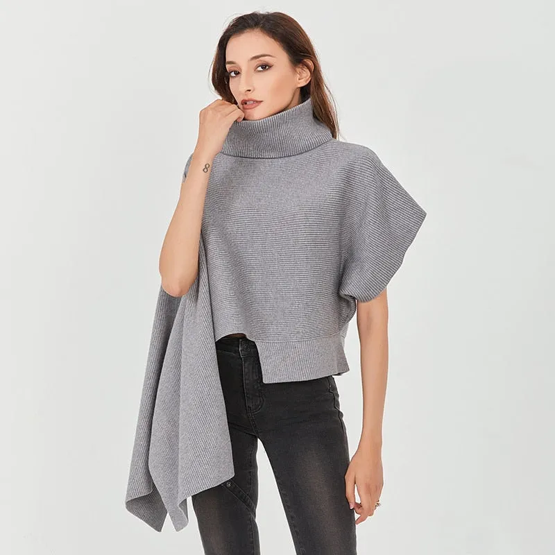 Turtleneck Batwing Short Sleeve Sweater