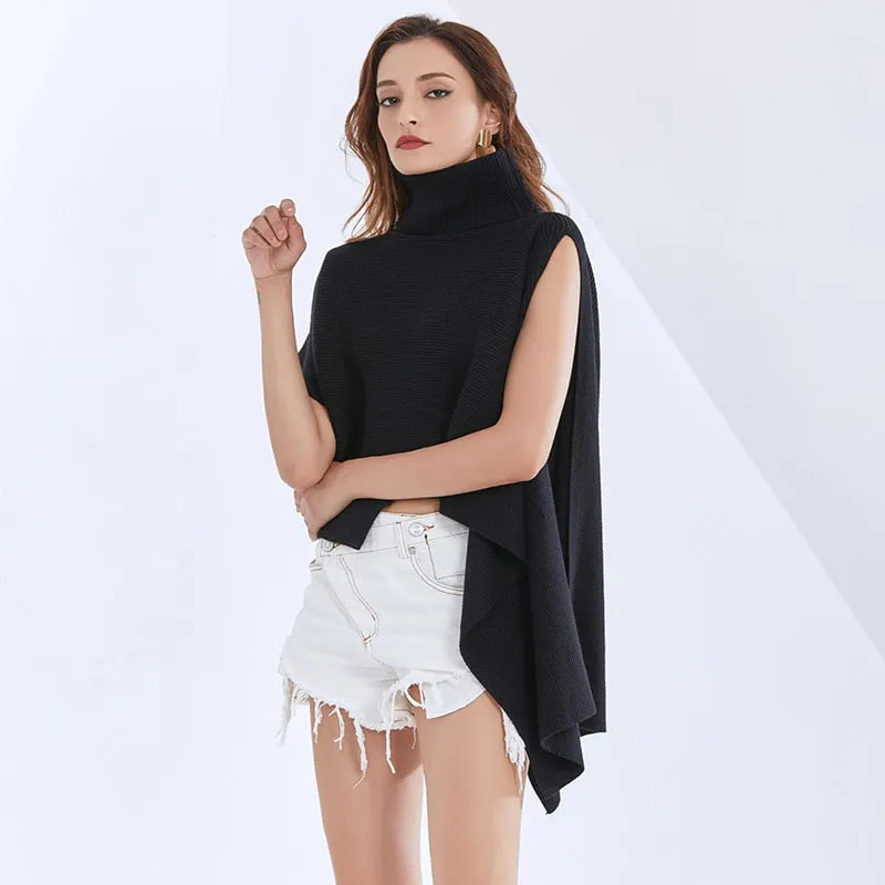 Turtleneck Batwing Short Sleeve Sweater