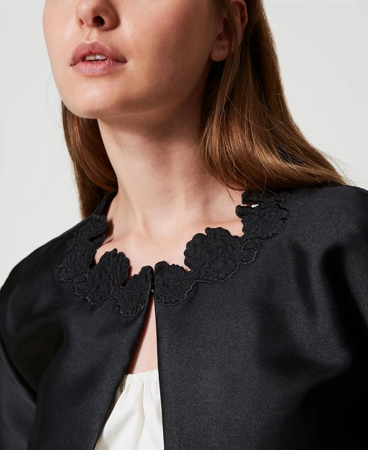 TWILL JACKET WITH BRODERIE ANGLAISE BY TWIN SET SPRING 25