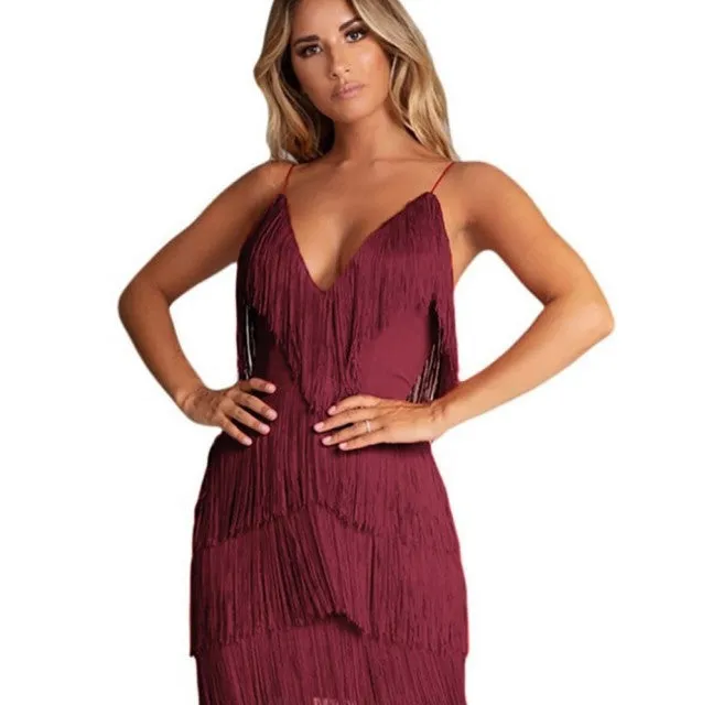 V-Neck Backless Patchwork Bodycon Dress