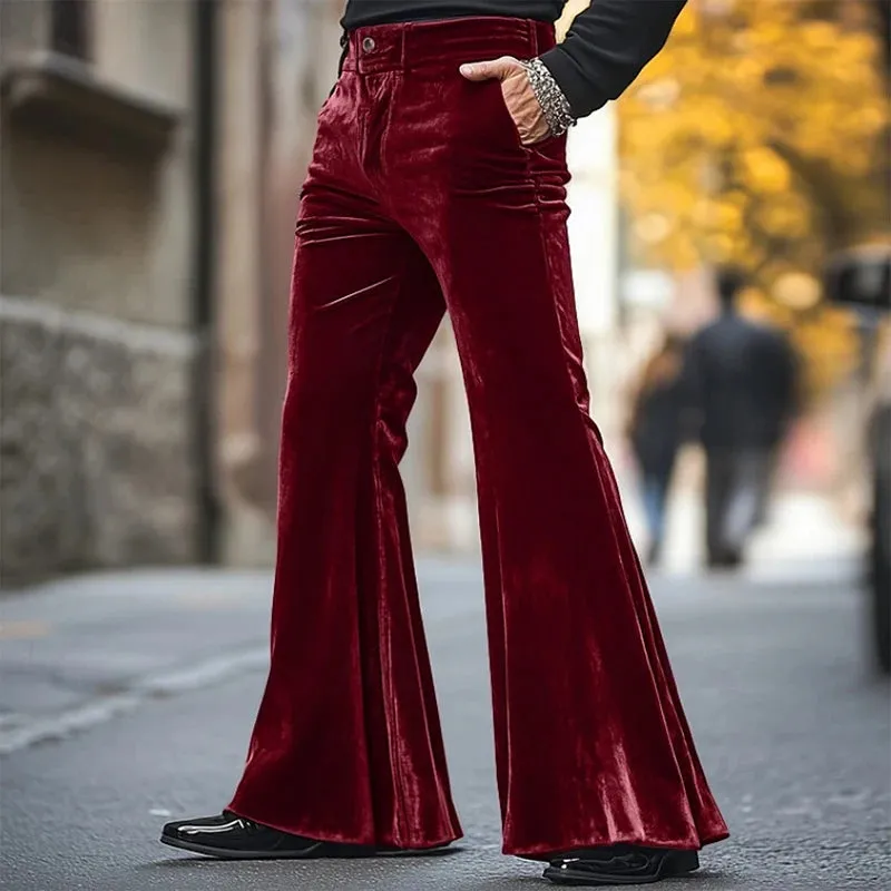 Velvet Inferno: Men’s Hippie Flared Pants – Vintage Wide-Leg Streetwear Stage Revival for 2025