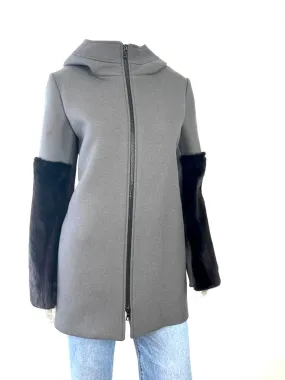 VERA WANG COLLECTION GRAY AND BLACK MINK FUR CONTRAST  SLEEVES COAT