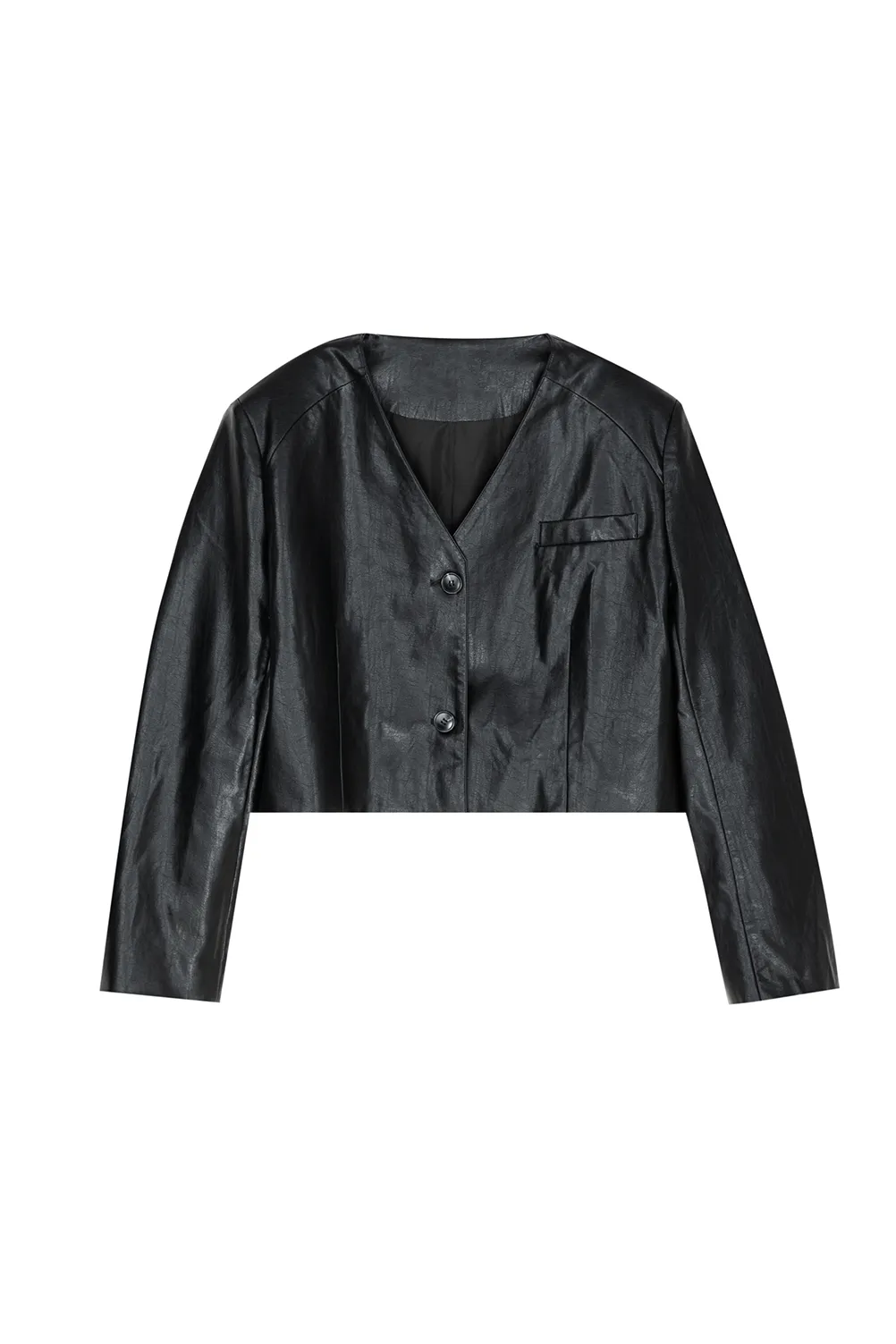 Vintage Cropped Black Faux Leather Blazer