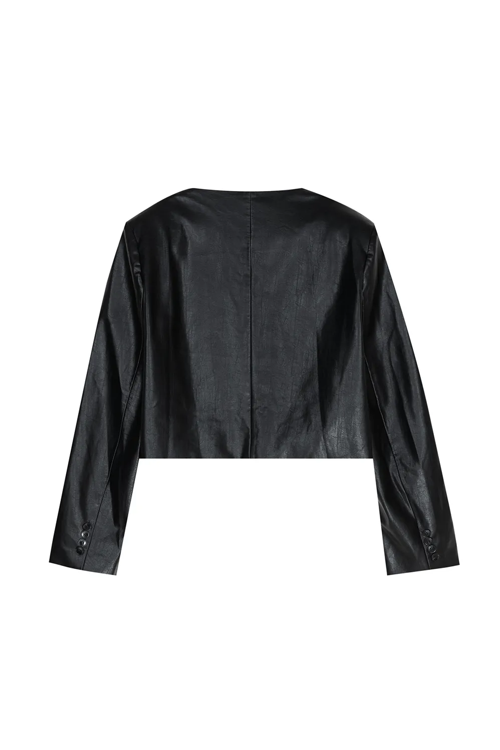 Vintage Cropped Black Faux Leather Blazer