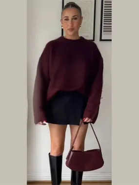 Vintage Round-neck Sweater fall knit sweater cardigan sweater loose long sleeves chic and cute