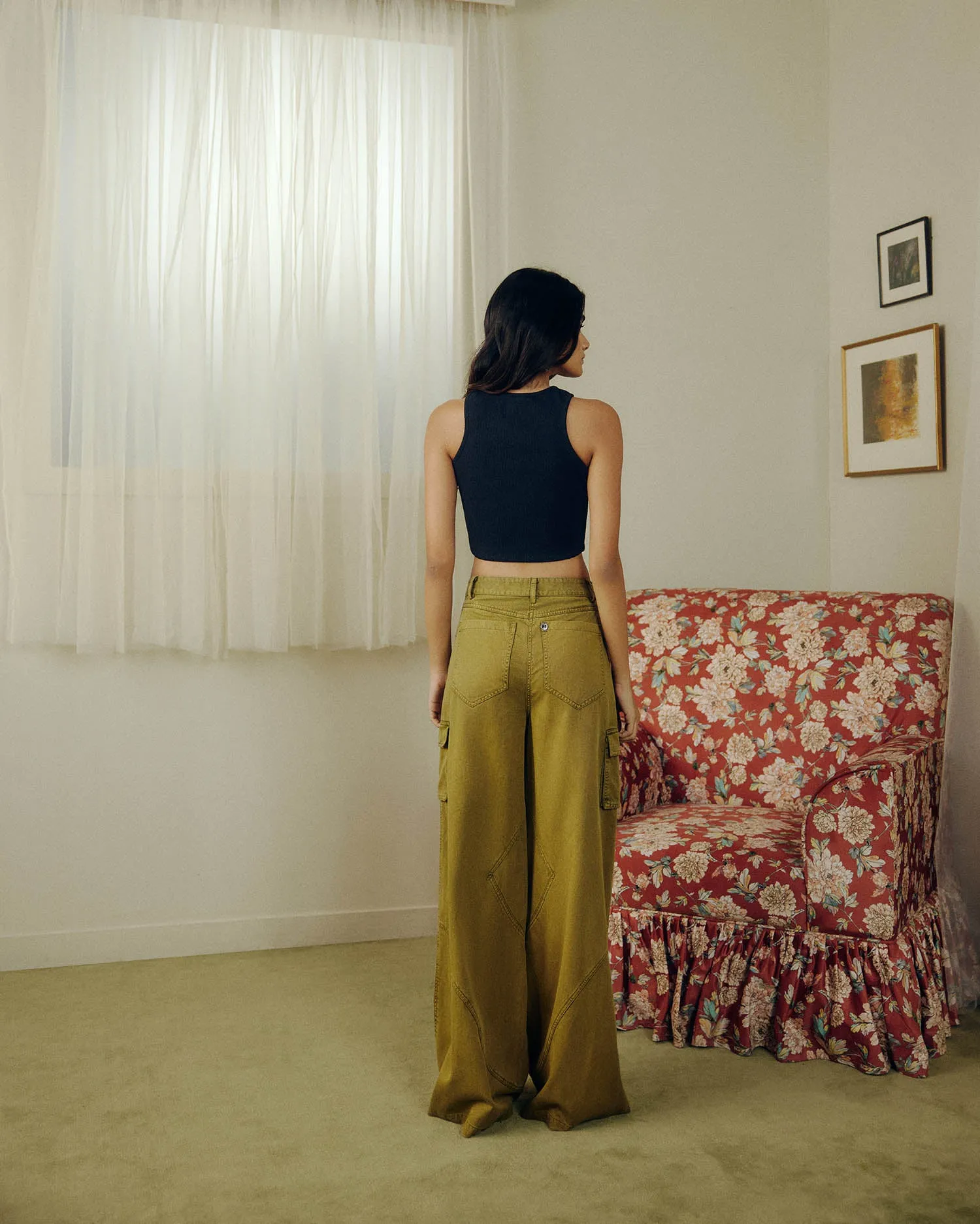 WASHED TWILL FLARED PANTS