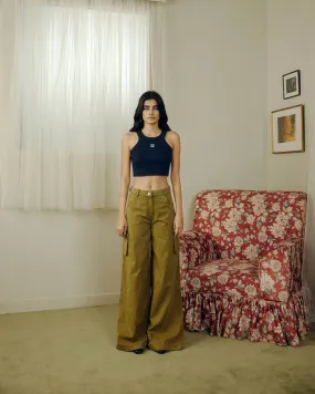 WASHED TWILL FLARED PANTS