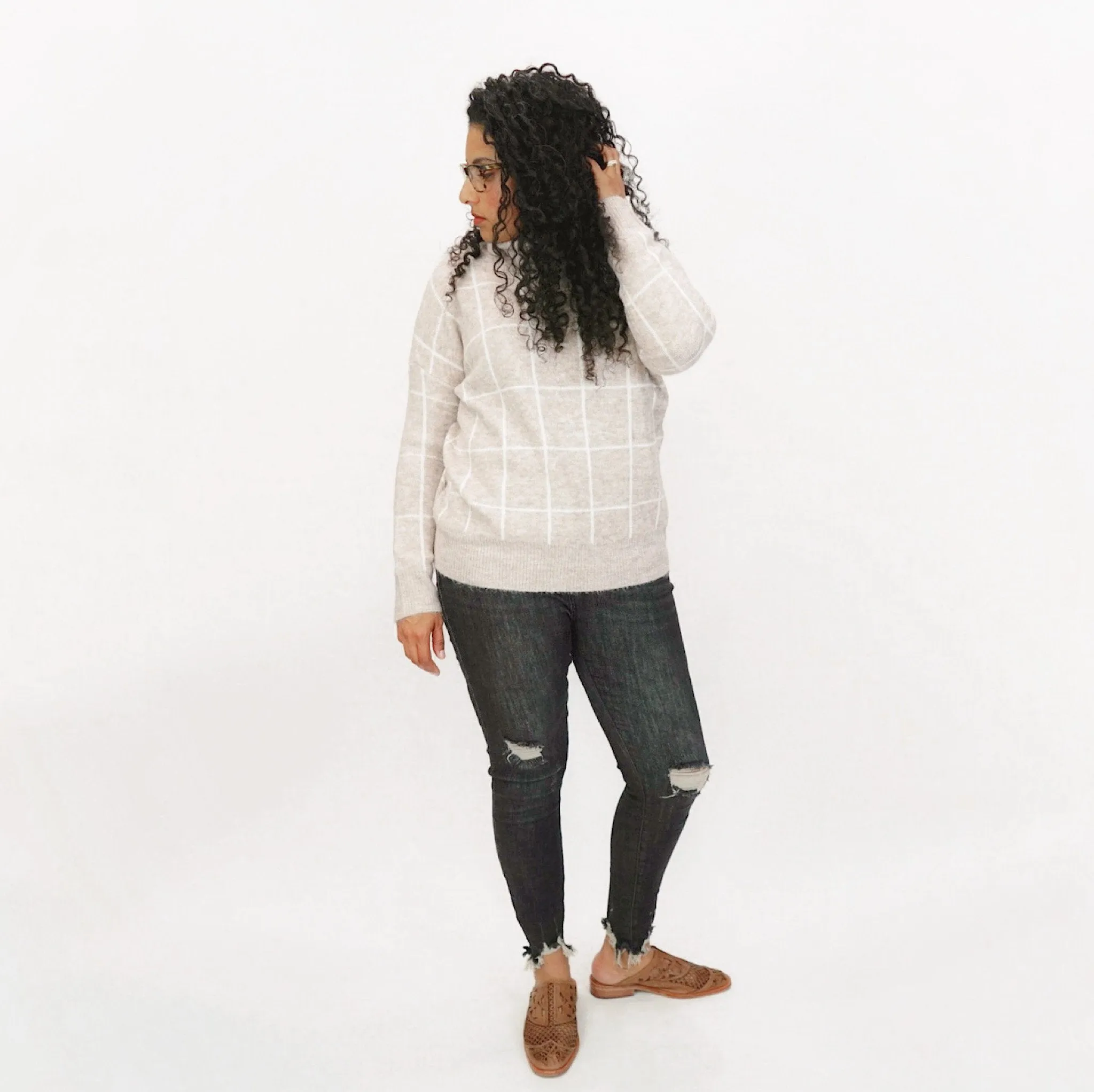 Wendy Windowpane Turtleneck Sweater