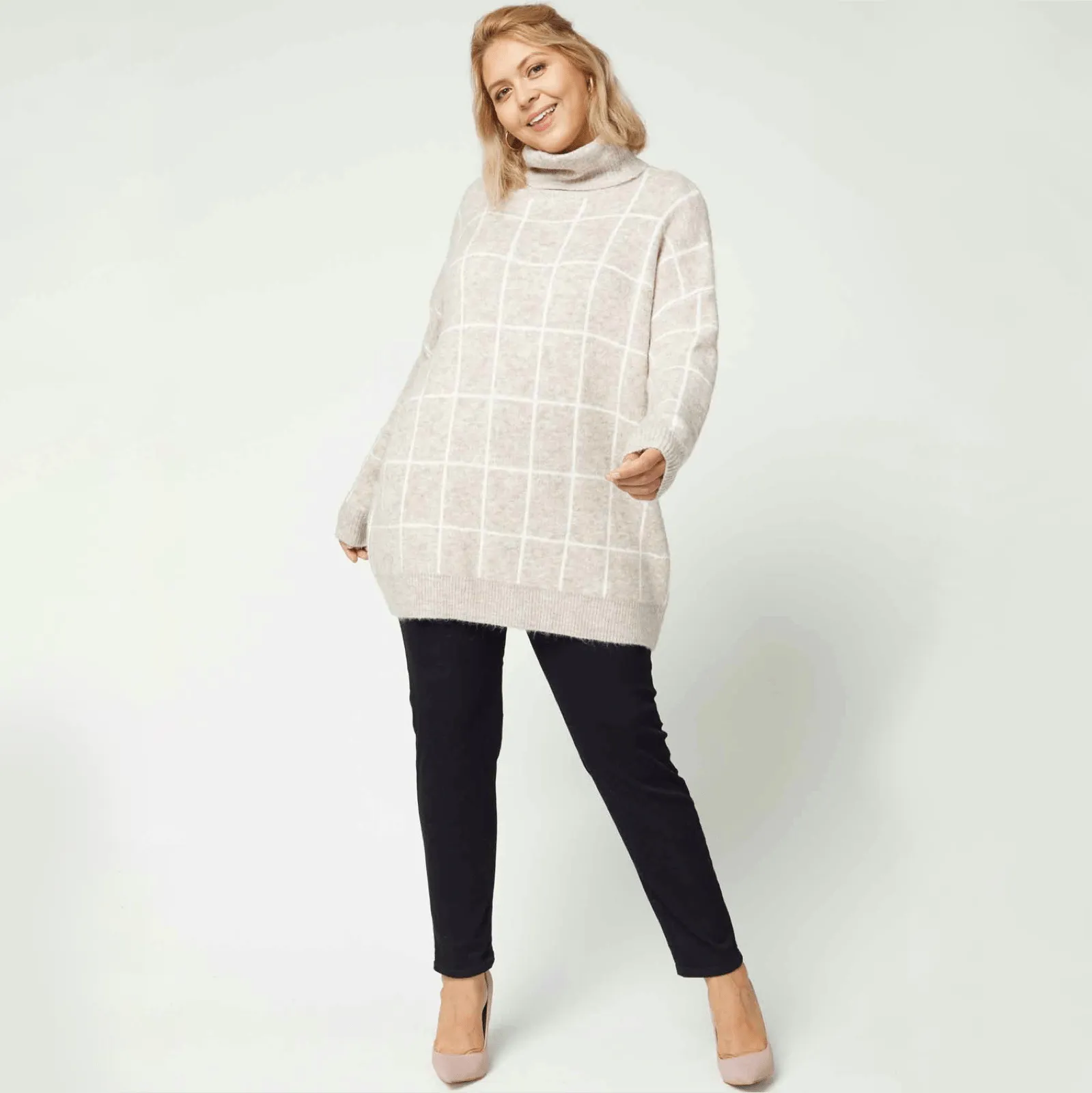 Wendy Windowpane Turtleneck Sweater