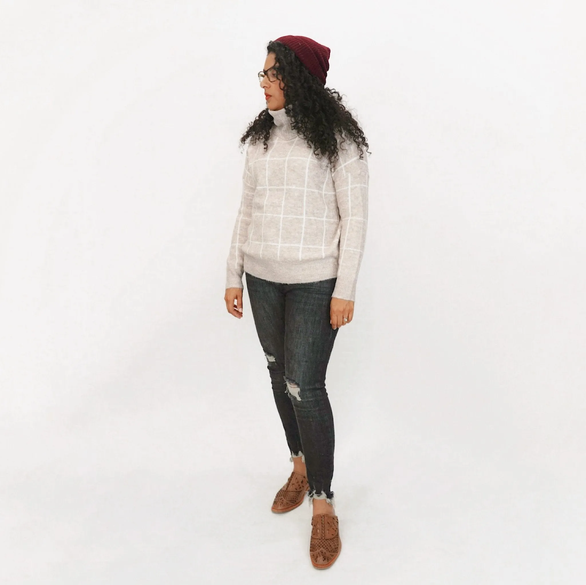 Wendy Windowpane Turtleneck Sweater