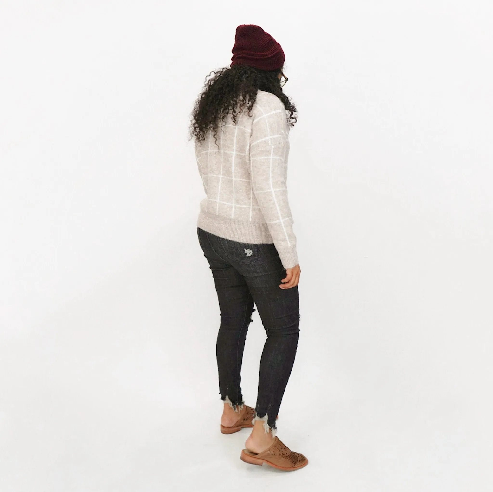 Wendy Windowpane Turtleneck Sweater
