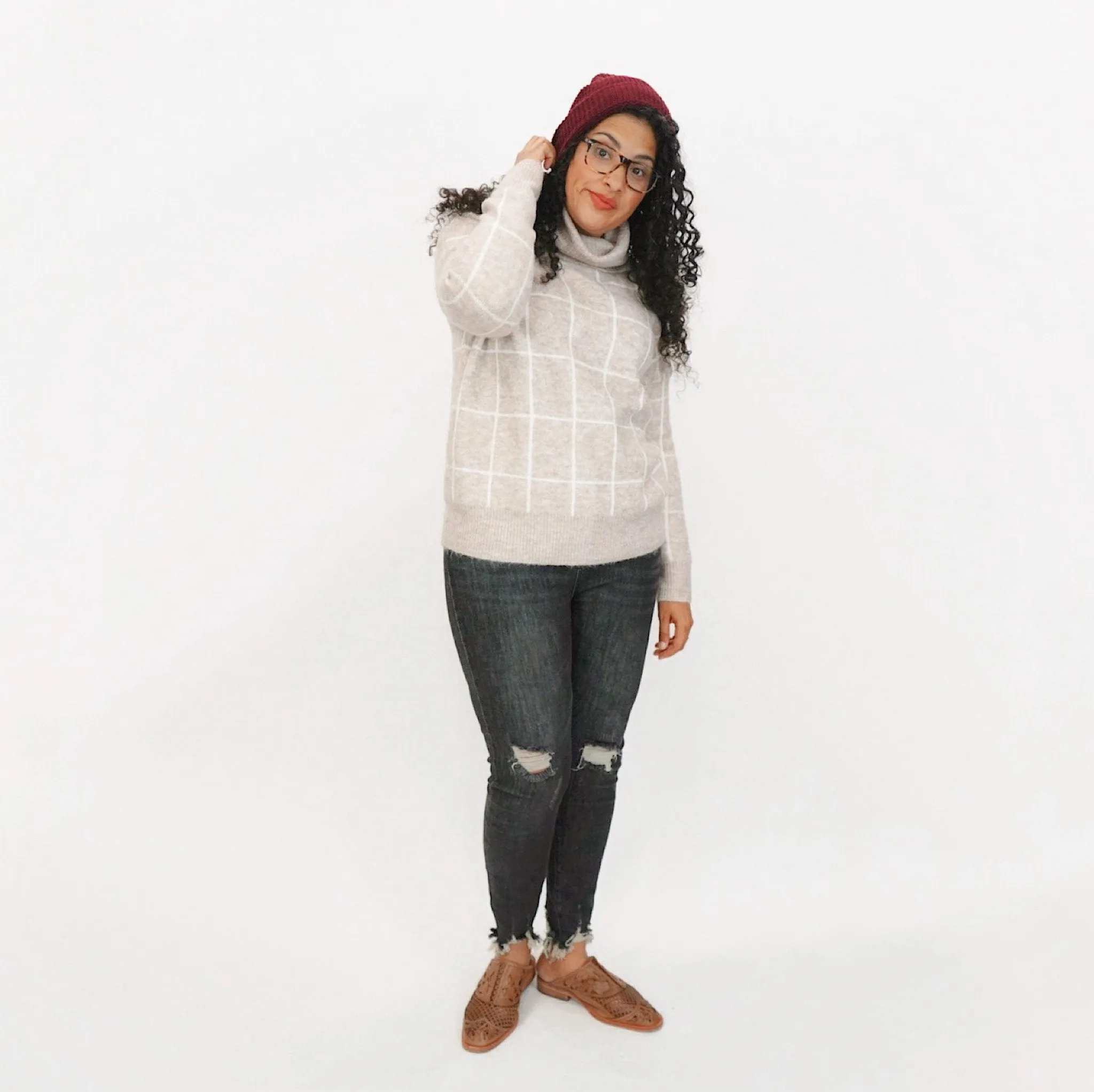 Wendy Windowpane Turtleneck Sweater