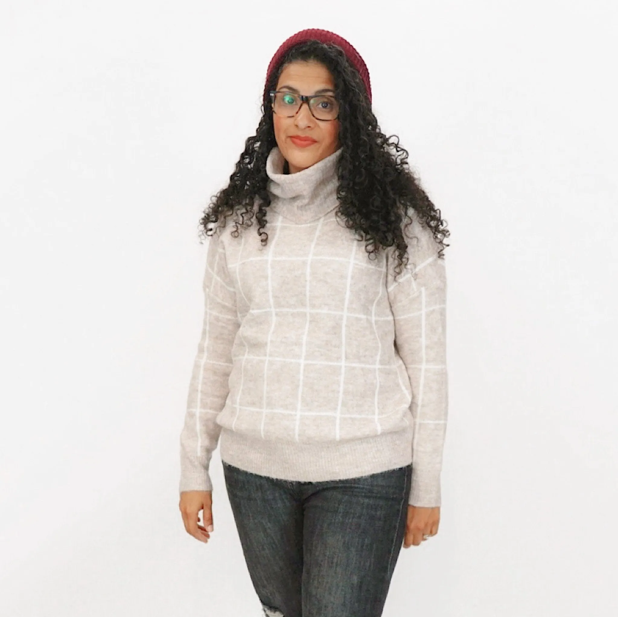 Wendy Windowpane Turtleneck Sweater