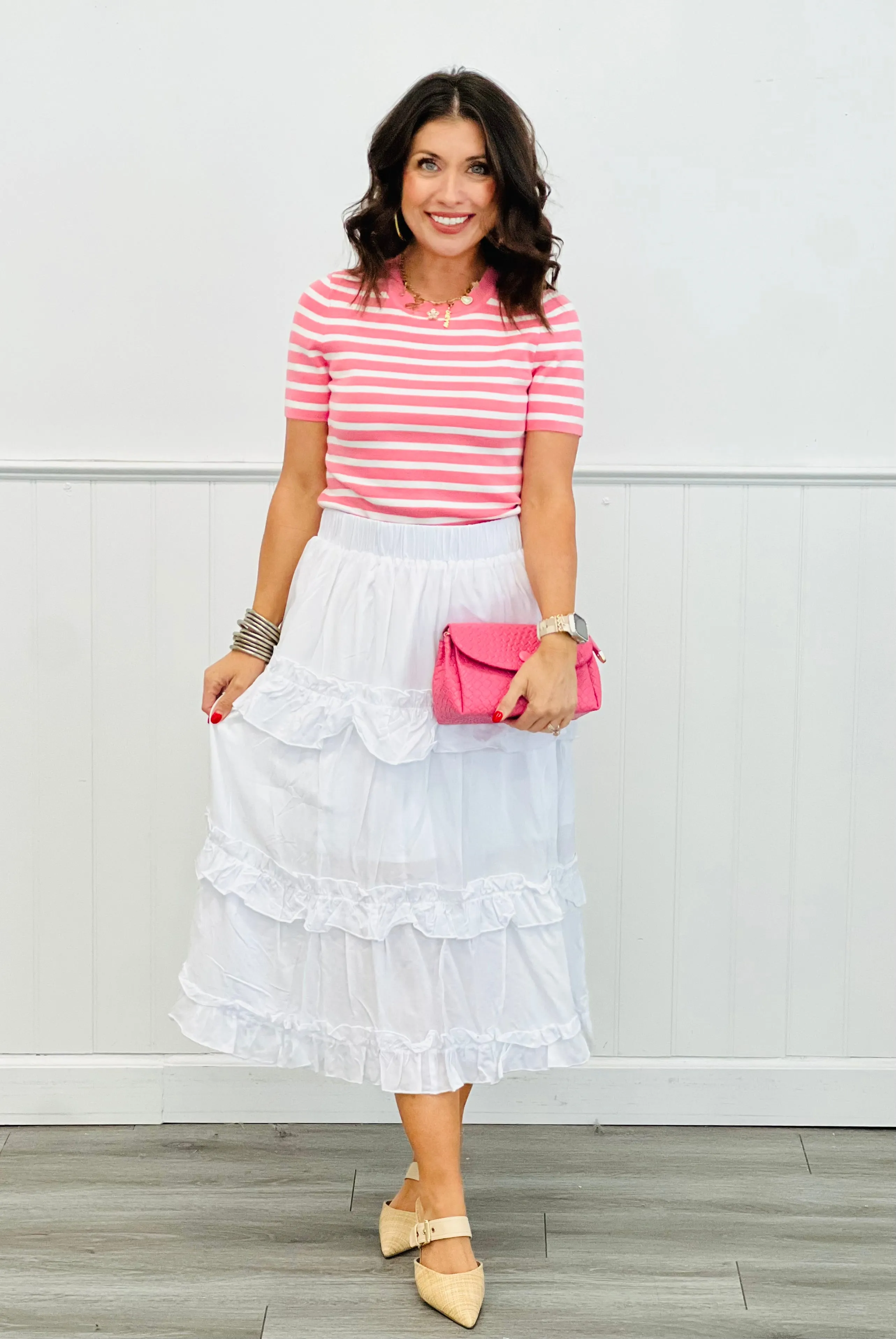 White Ruffle Layered Midi Skirt (Reg & Plus)