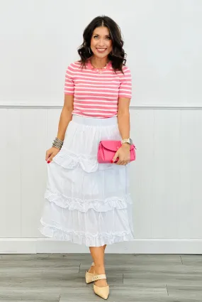 White Ruffle Layered Midi Skirt (Reg & Plus)