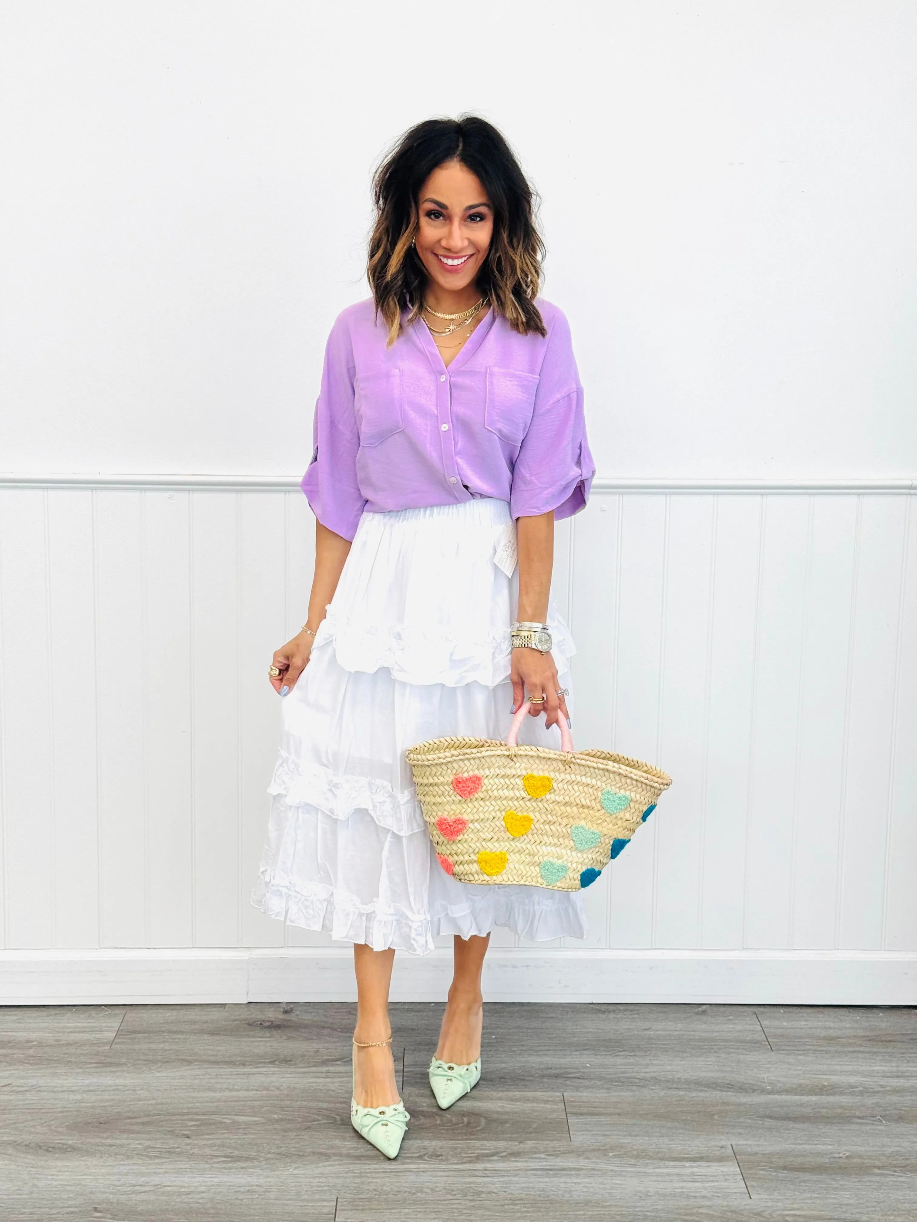 White Ruffle Layered Midi Skirt (Reg & Plus)