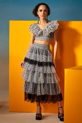 White With Black Dot Layered Skirt