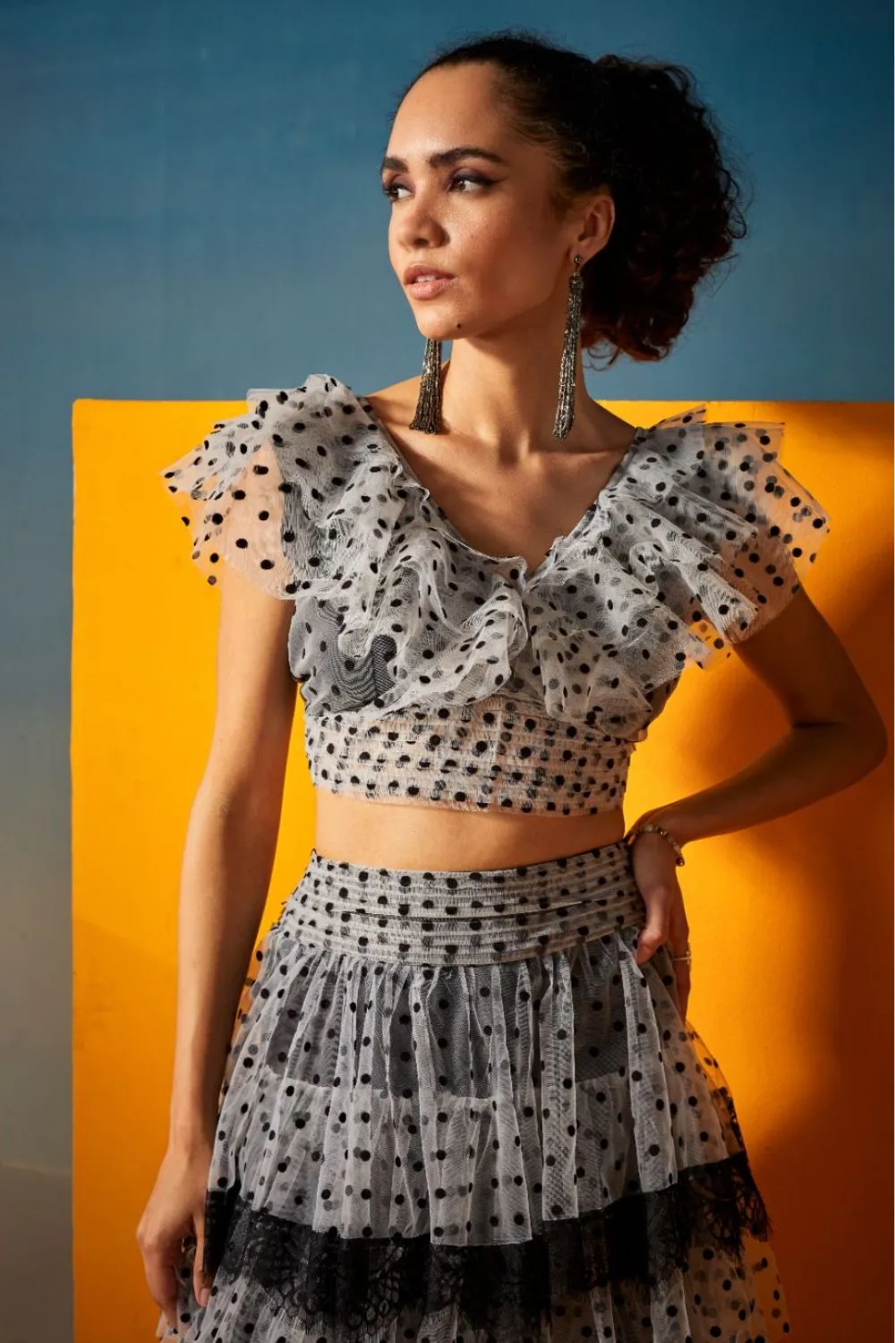 White With Black Dot Layered Skirt