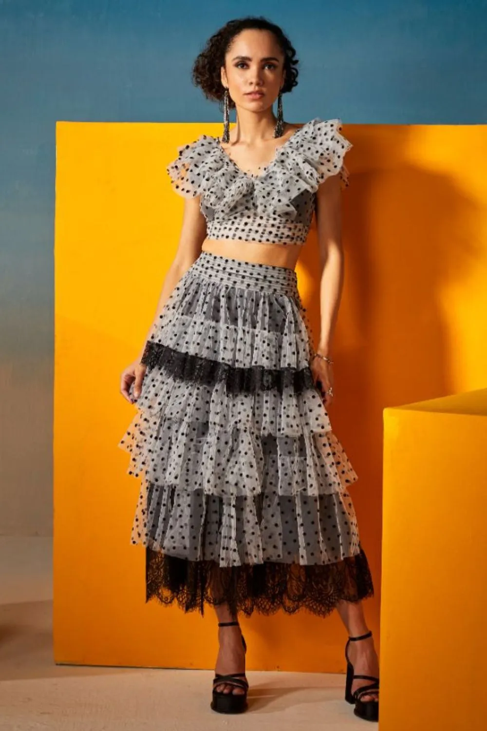 White With Black Dot Layered Skirt