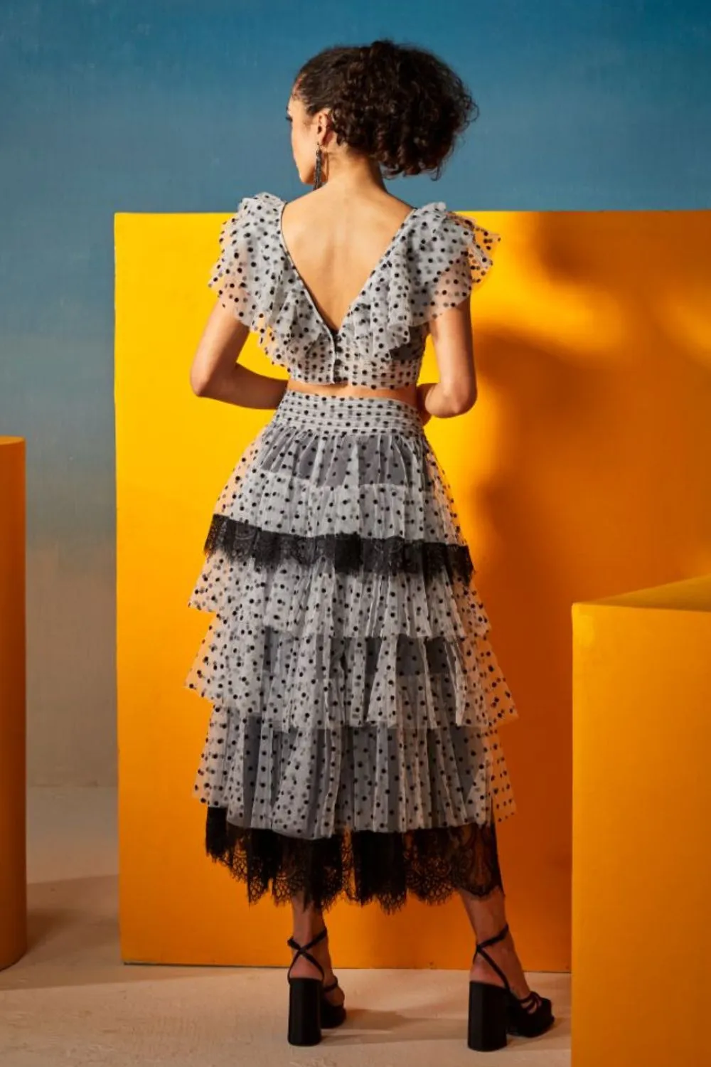 White With Black Dot Layered Skirt