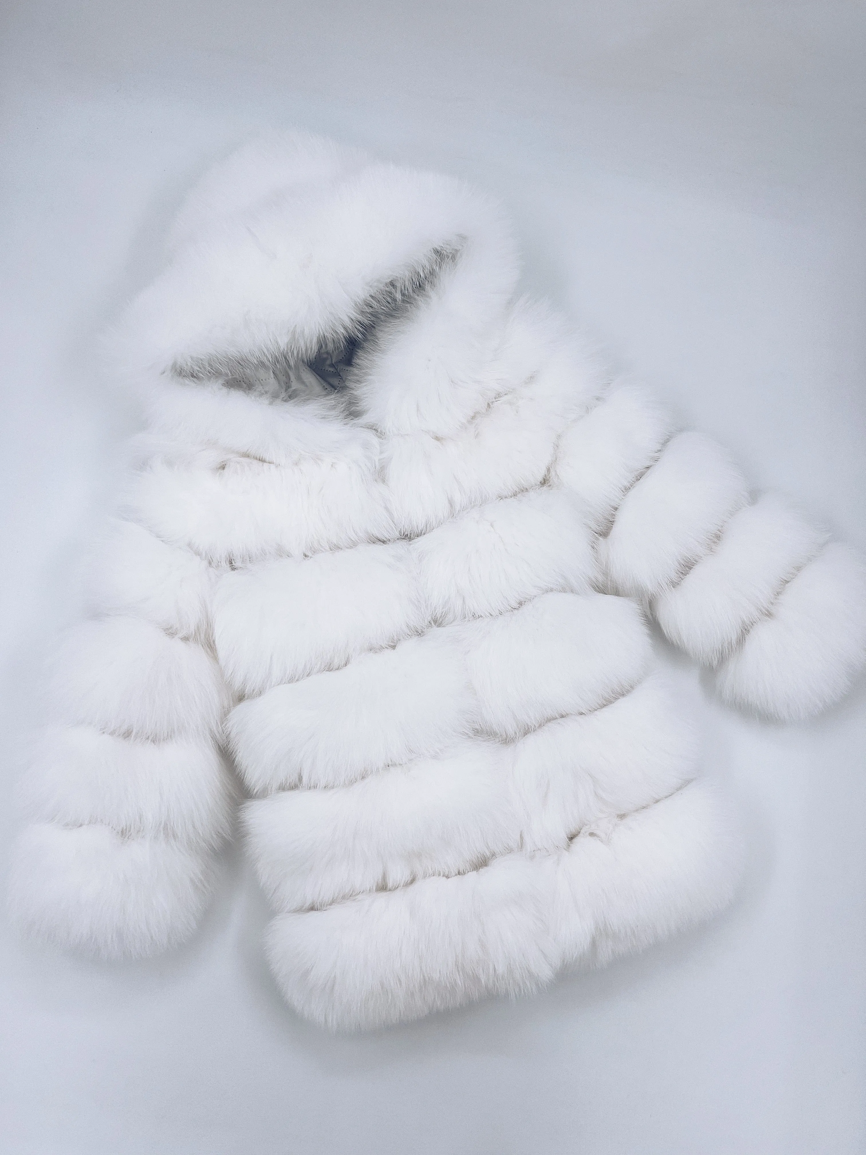 White/Ivory MI LOVES SIGNATURE ELITE COLLECTION,SUPER LUXURIOUS LONG FOX FUR COAT