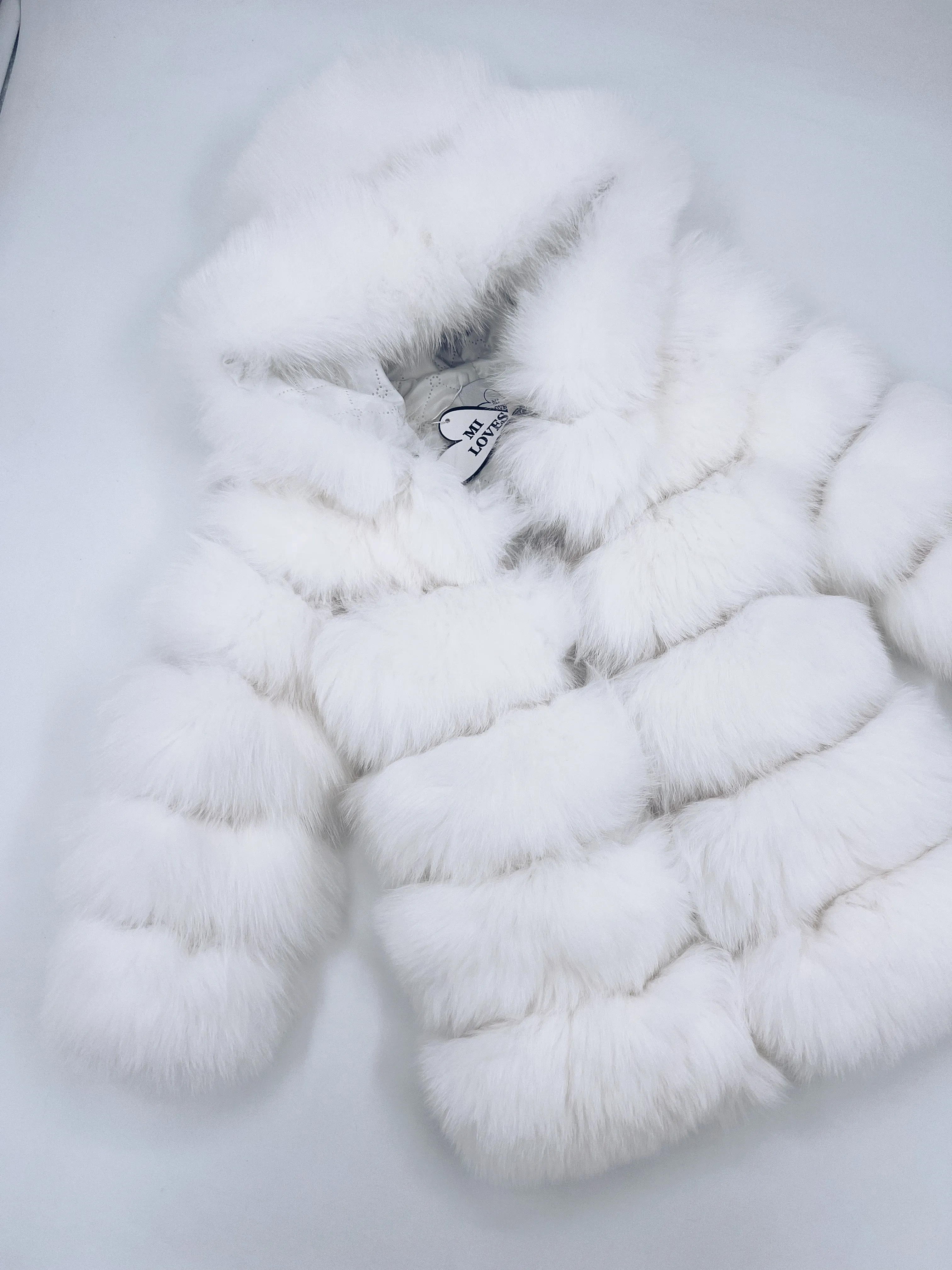 White/Ivory MI LOVES SIGNATURE ELITE COLLECTION,SUPER LUXURIOUS LONG FOX FUR COAT