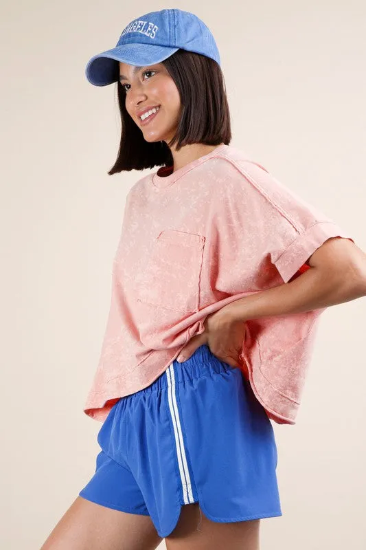 Whitnee- Peach mineral washed comfy crop top tee