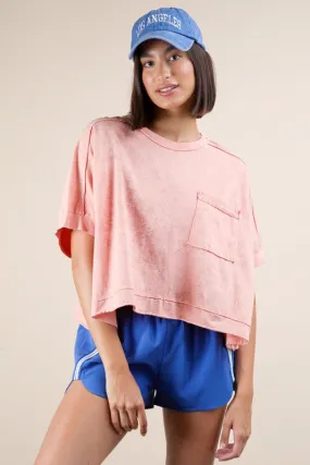 Whitnee- Peach mineral washed comfy crop top tee