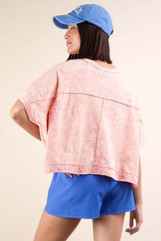 Whitnee- Peach mineral washed comfy crop top tee