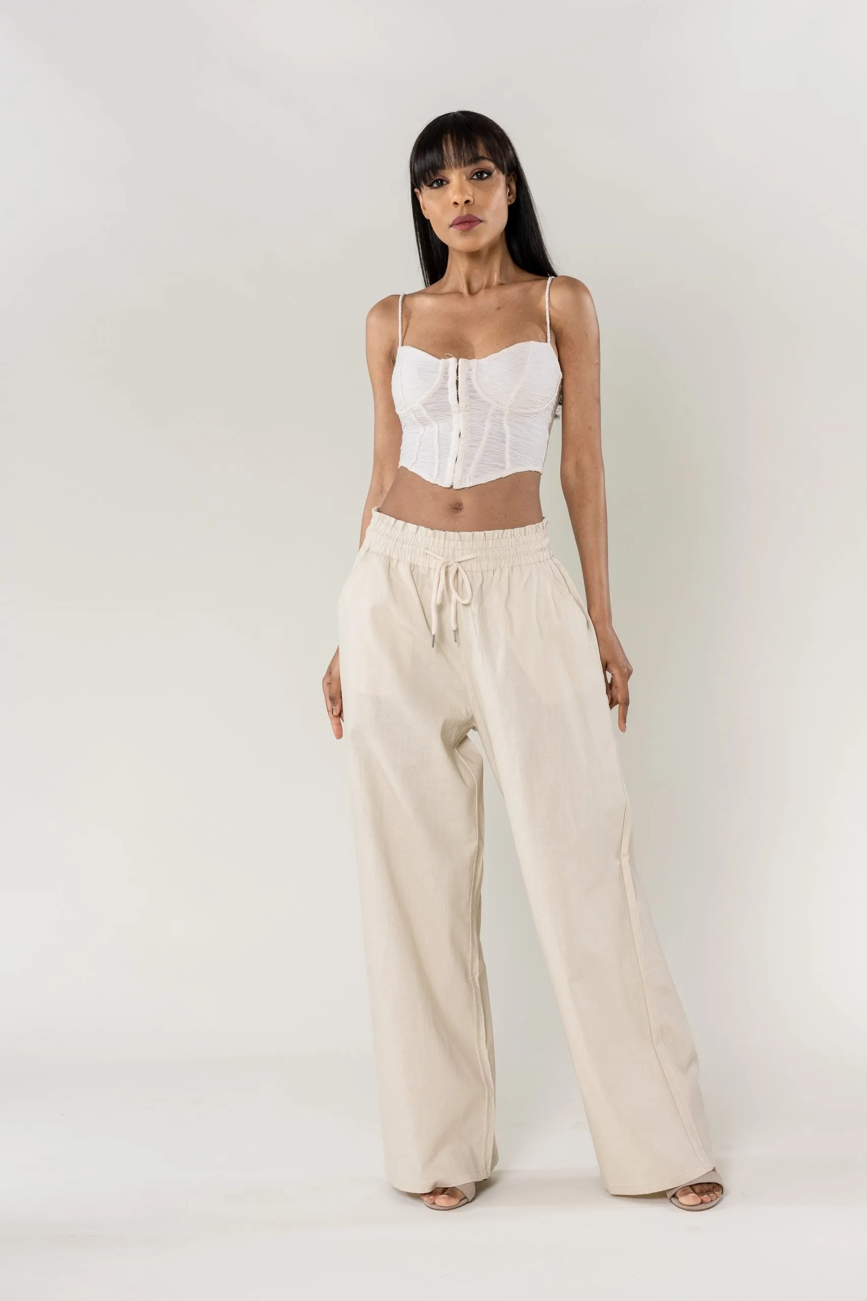 Wholesale Wide Linen Style Pants Beige