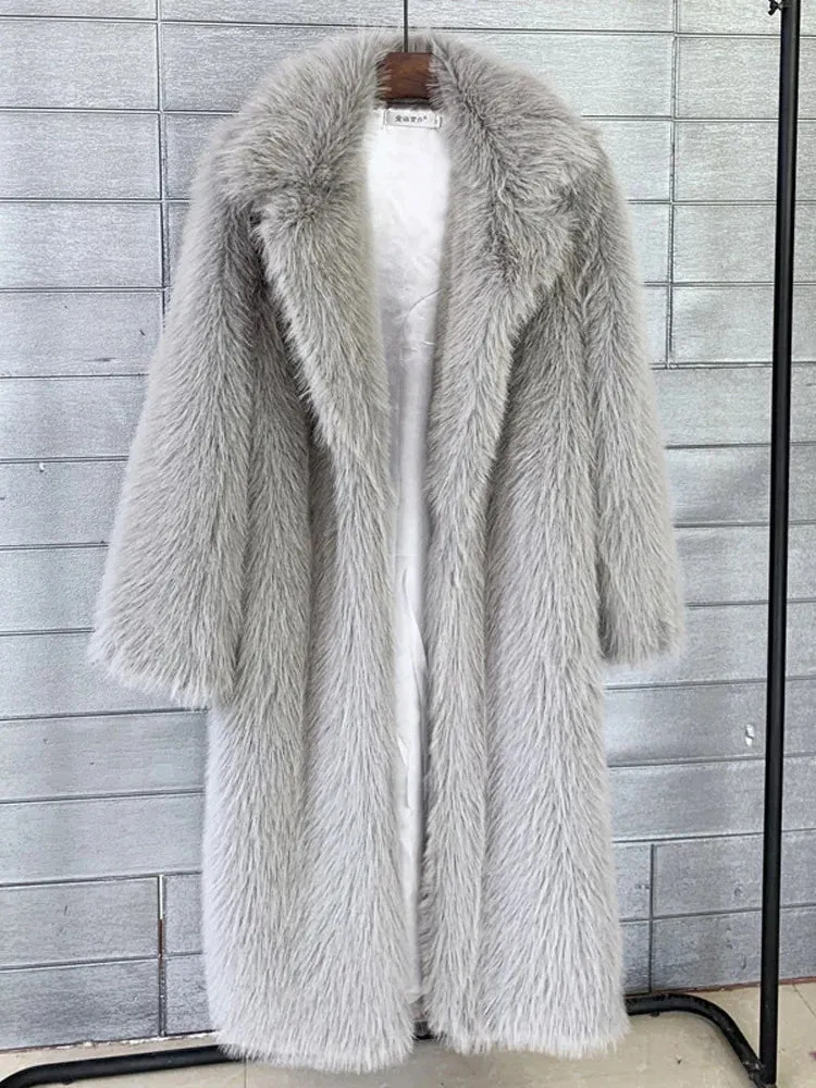 Winter Fur Feather Overcoat  Loose Streetwear Jacket