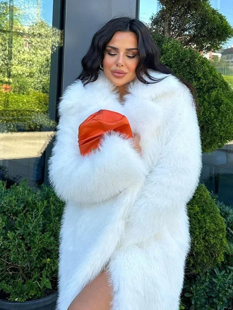 Winter Fur Feather Overcoat  Loose Streetwear Jacket