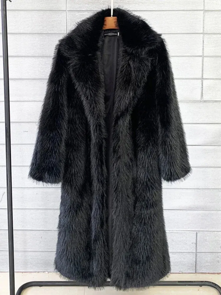 Winter Fur Feather Overcoat  Loose Streetwear Jacket