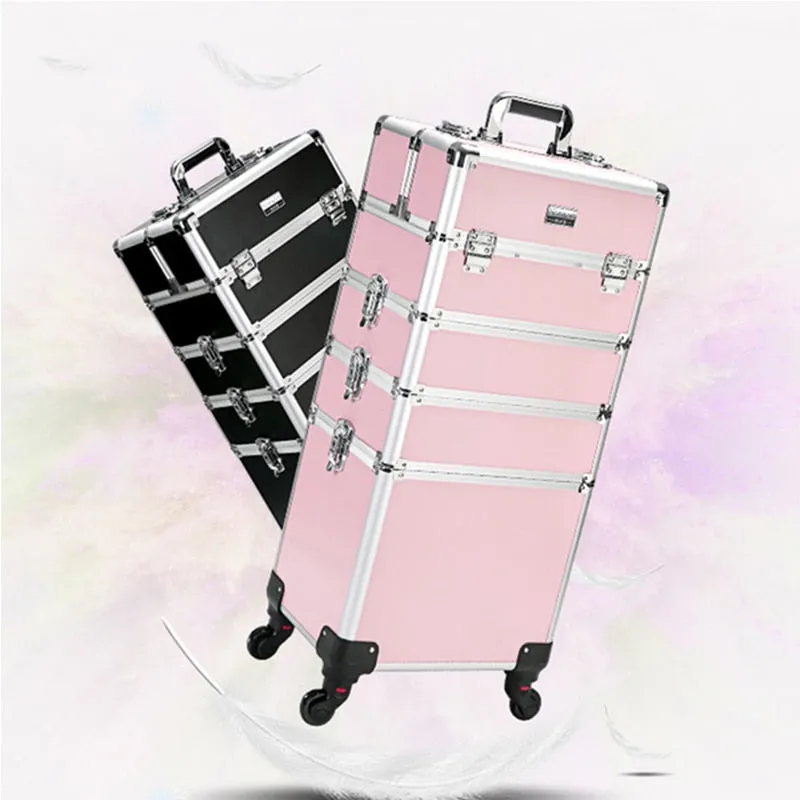 Women'S Professional Trolley Cosmetic Case Portable Makeup Rolling Luggage Nail Art Tattoo Beauty