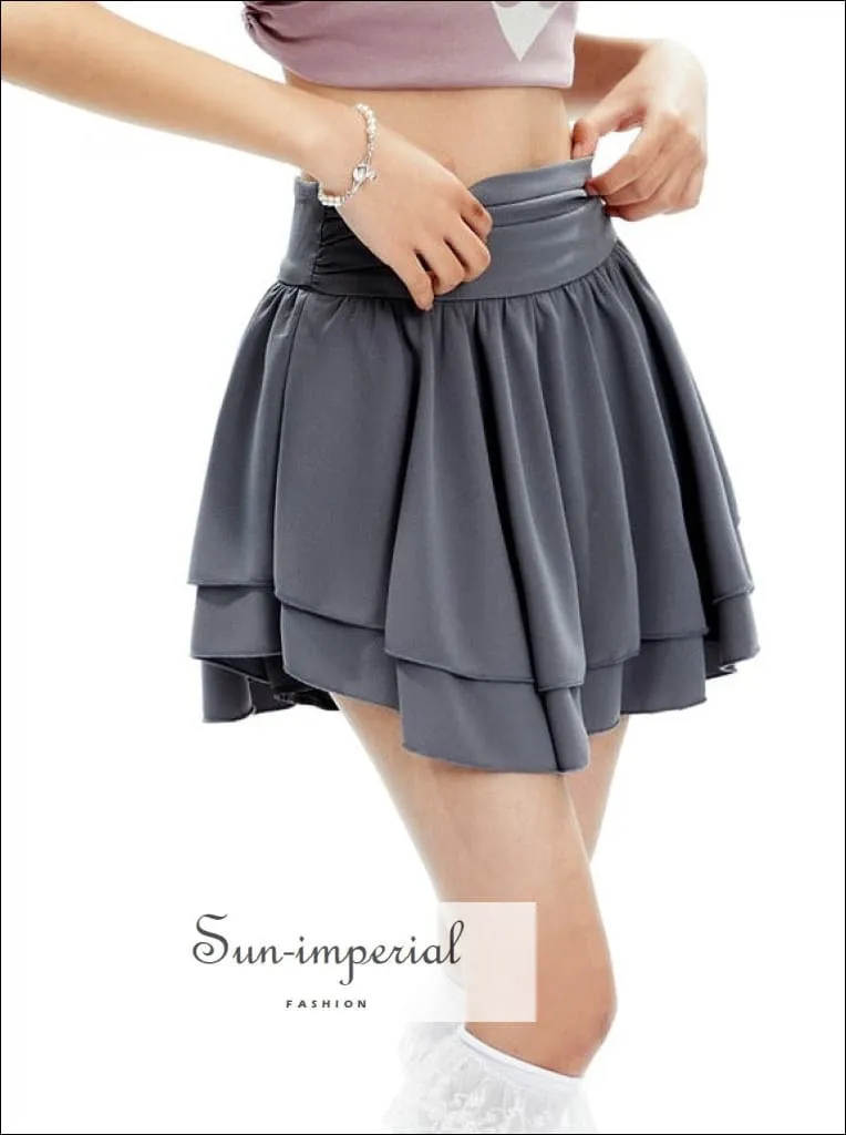 Women's Solid A-line Layered Mini Skirt With Underpants And Frill Hem Detail